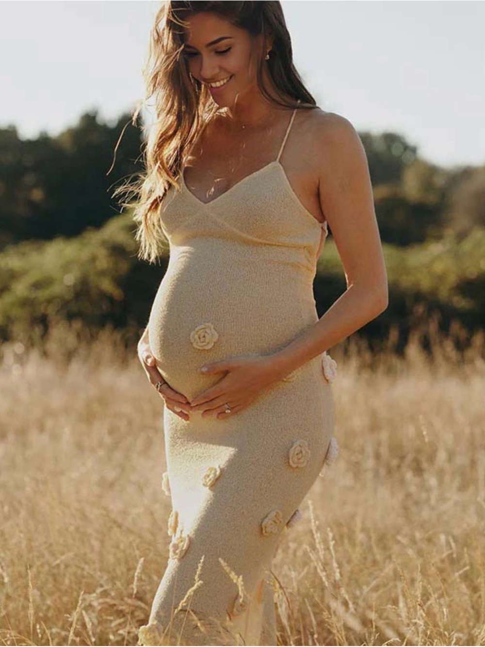 Spaghetti Strap Backless 3D Flowers Maternity Maxi Dress